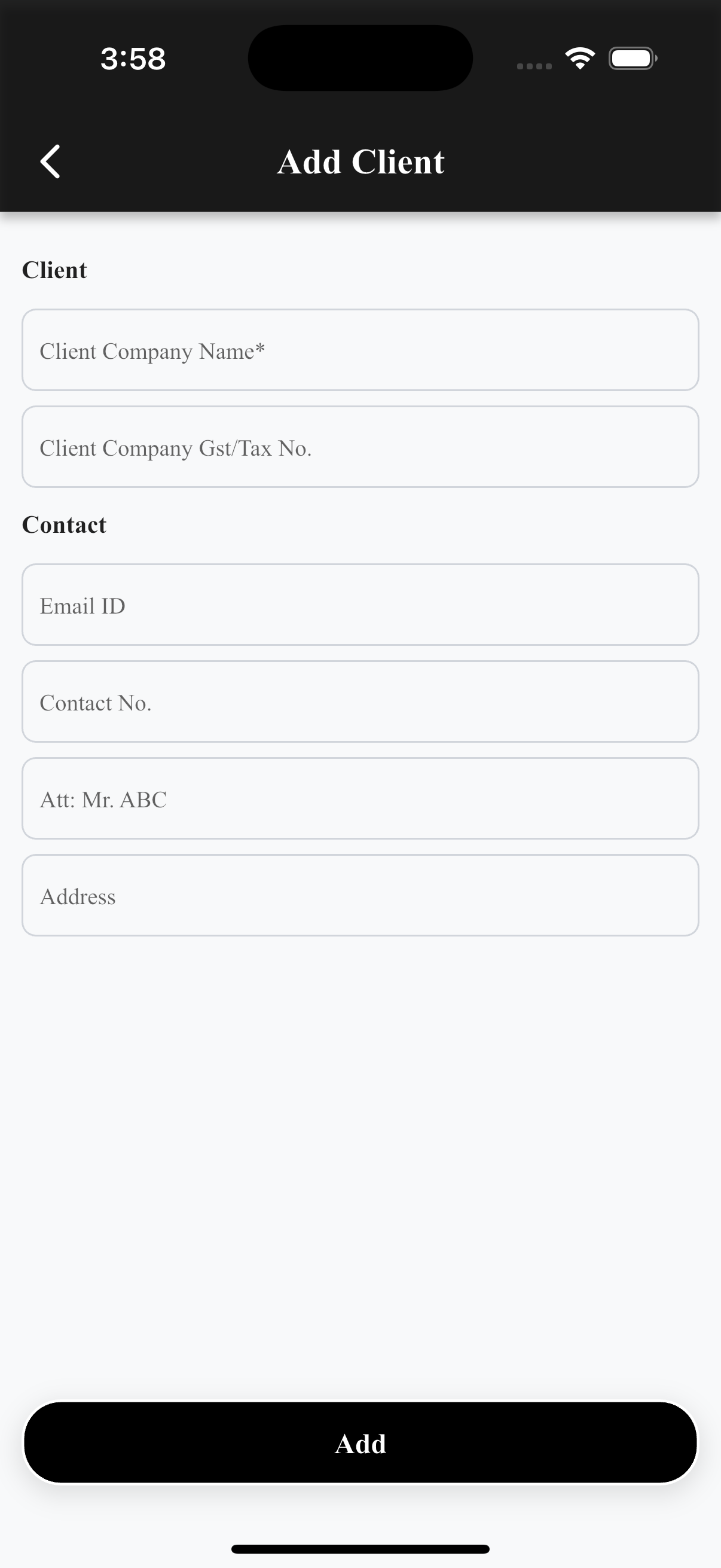 EasyQuotation Add Client screen