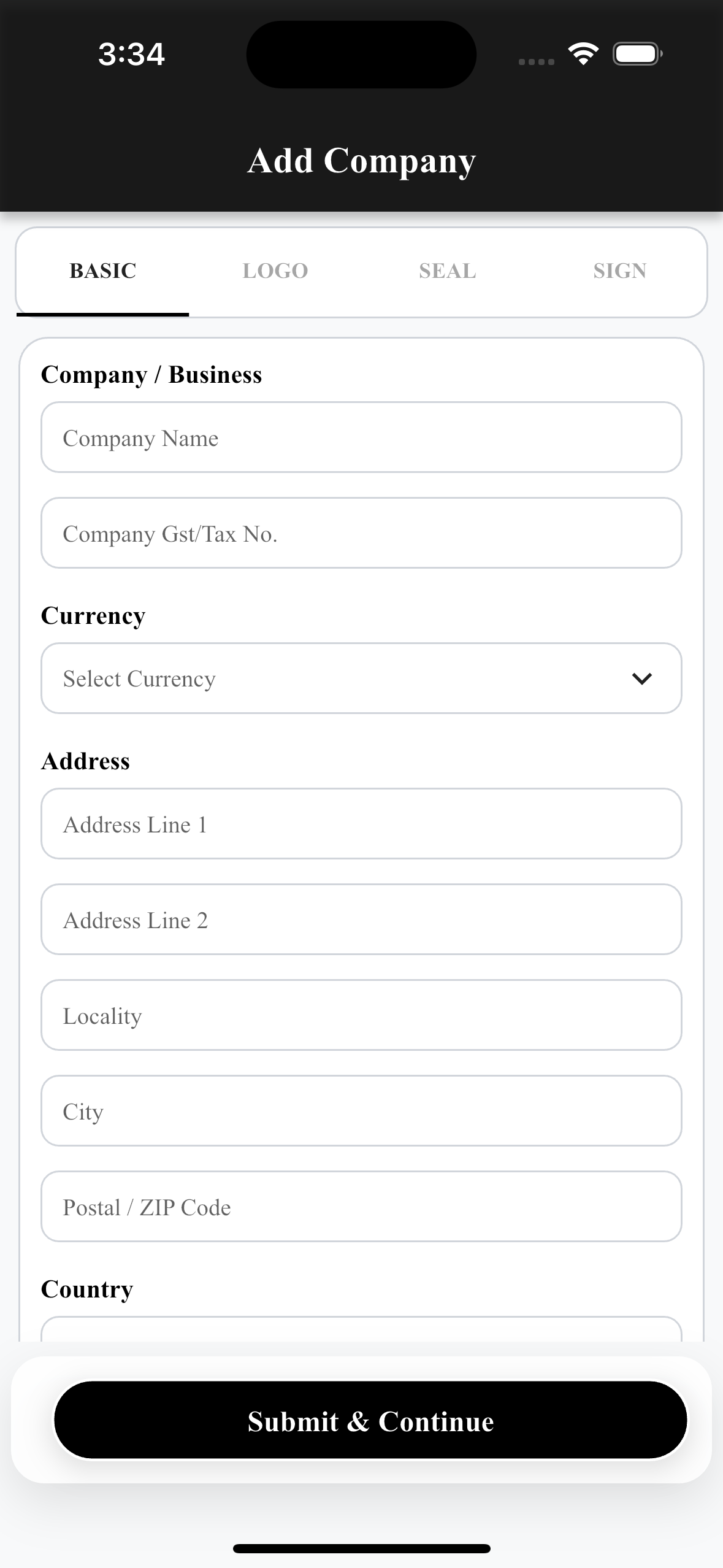 EasyQuotation Company Setup screen