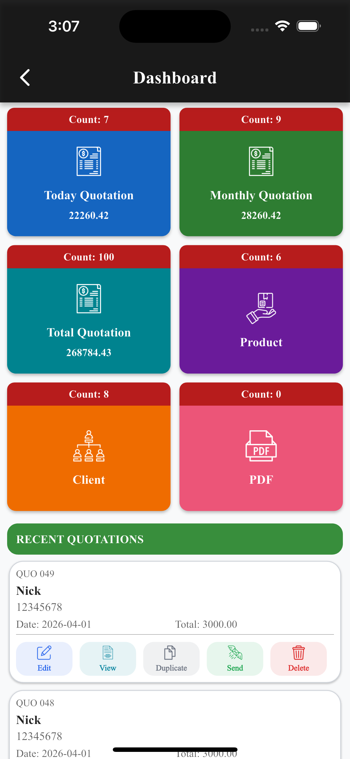 EasyQuotation Dashboard screen