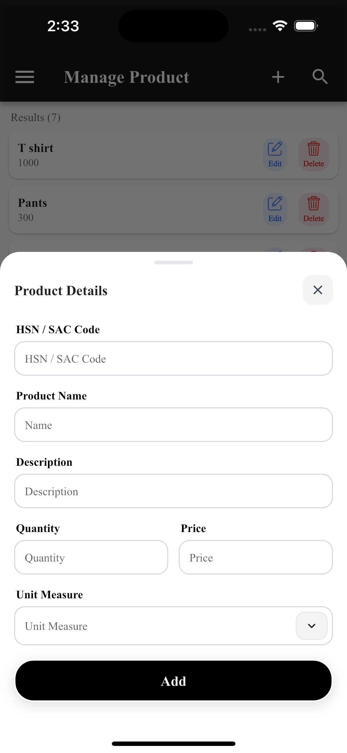 EasyQuotation Add Product screen
