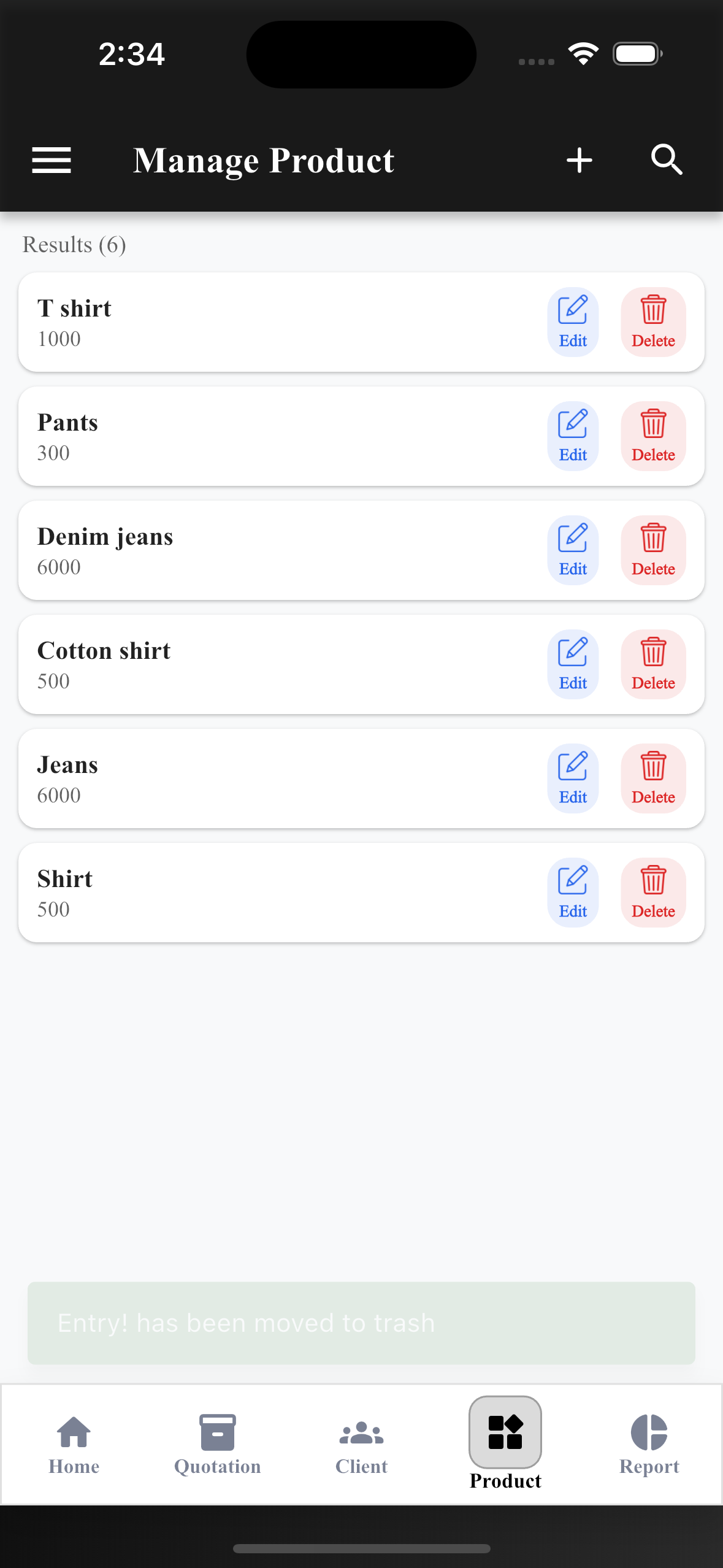 EasyQuotation Manage Products screen