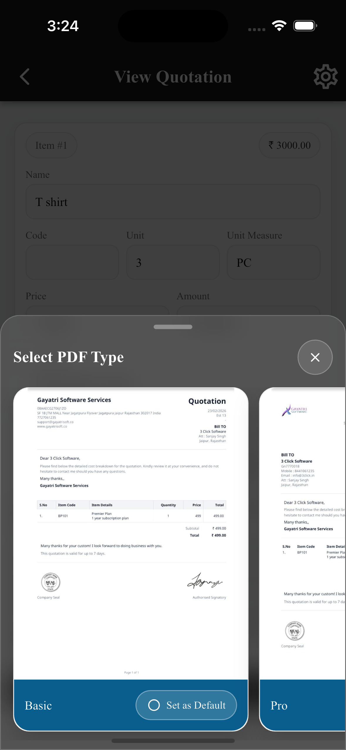 EasyQuotation Choose PDF Layout screen