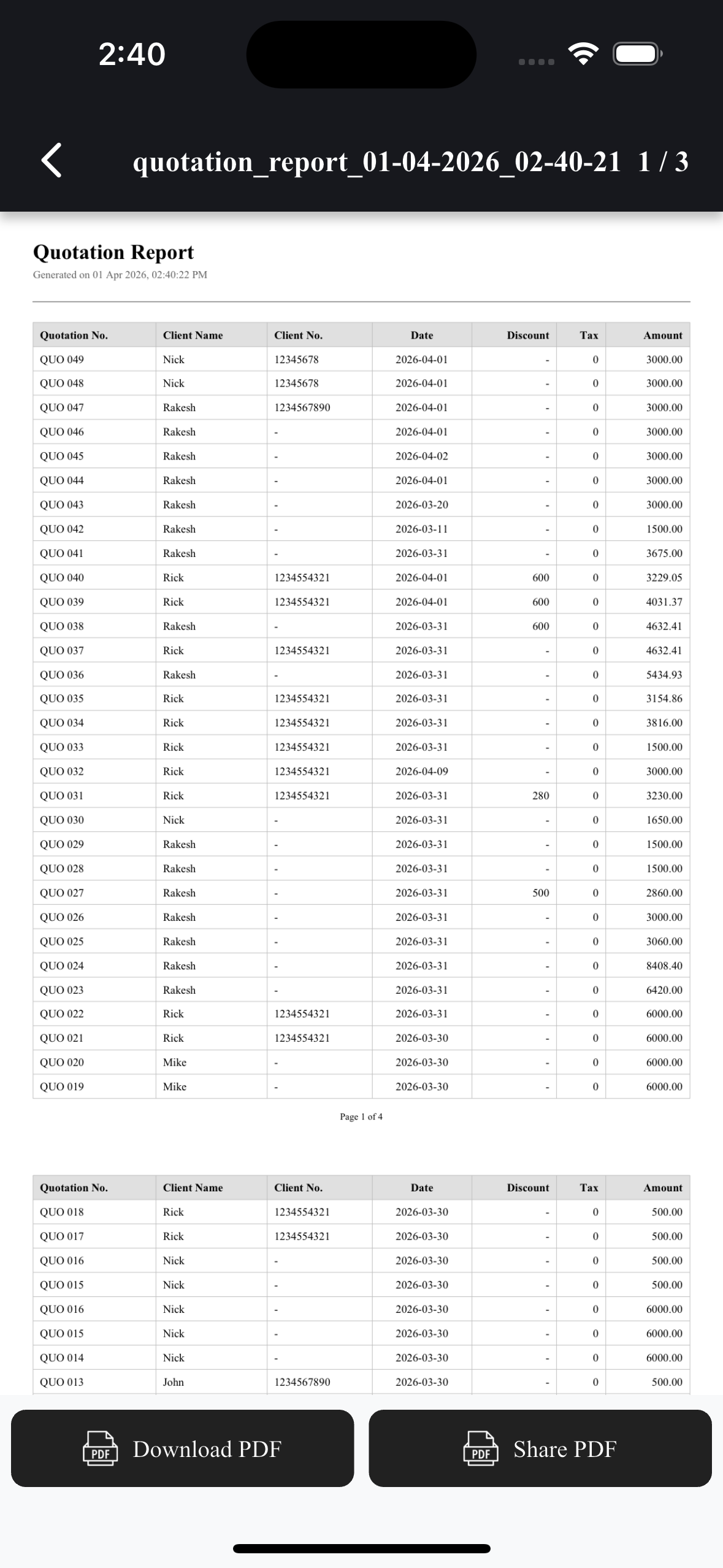 EasyQuotation Export PDF screen