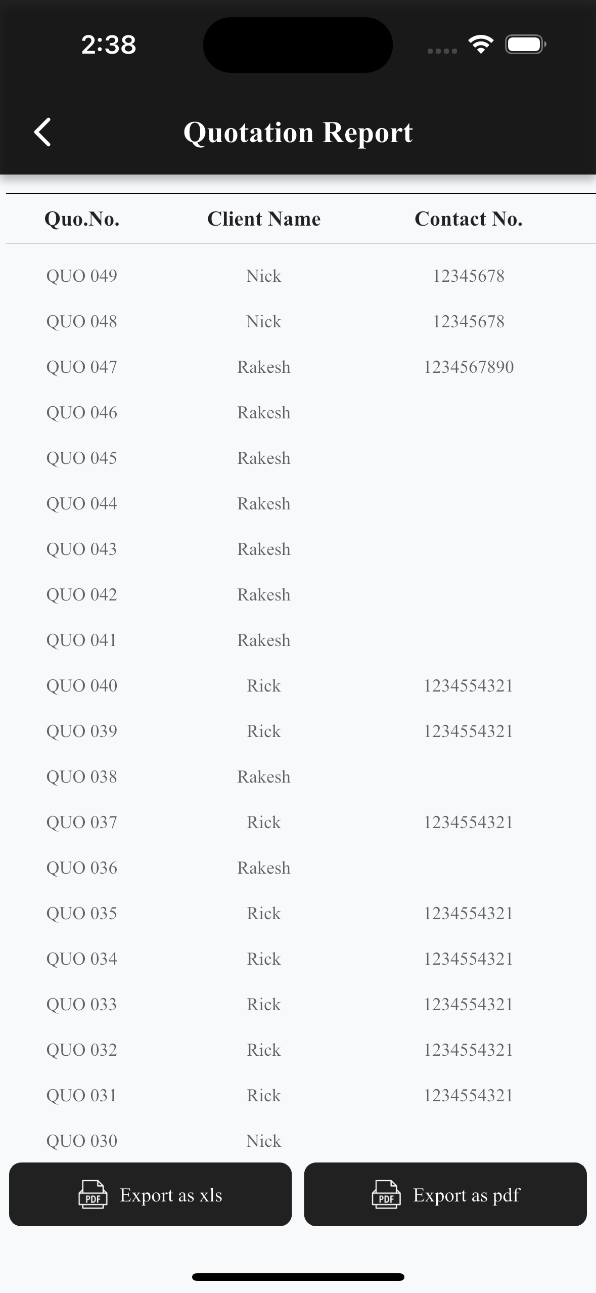 EasyQuotation Quotation Report screen