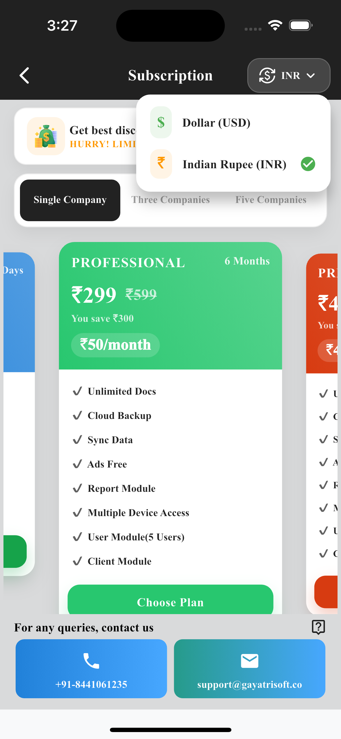 EasyQuotation Plans in ₹ & $ screen
